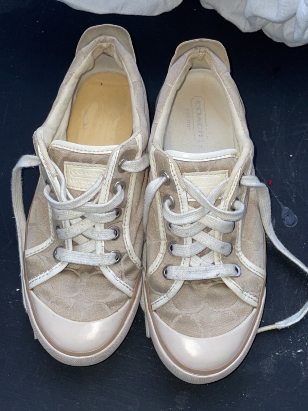 Coach Barrett Sneakers Size 8B Tan Signature Canvas Lace Up Shoes